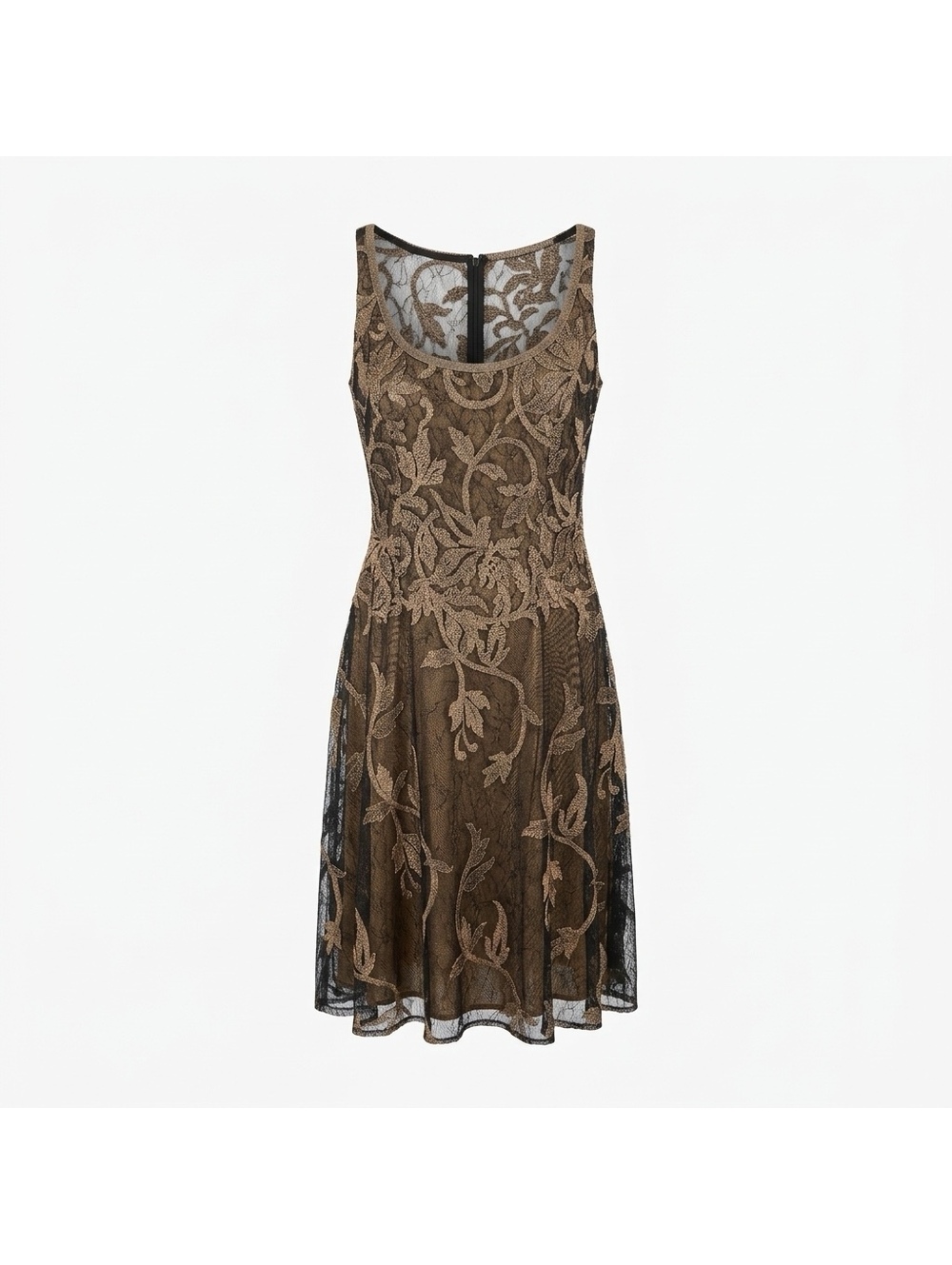 Brown Embroidered Sleeveless Dress